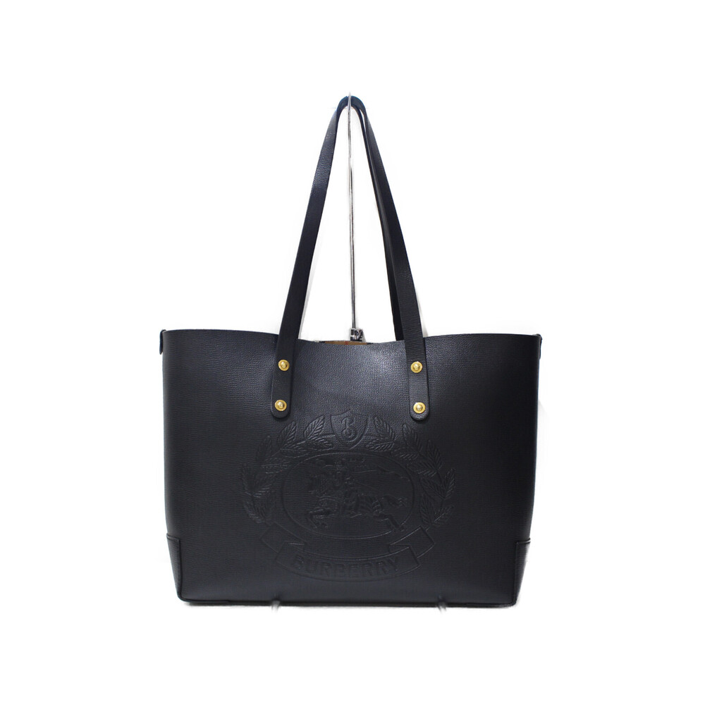 BURBERRY Leather Tote Bag Black Nova Check